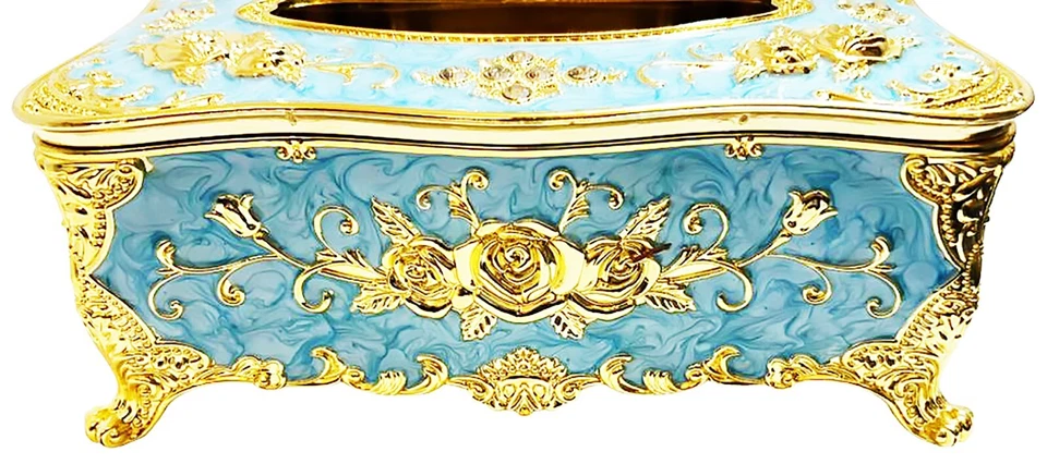 Chandler Tissue Box – Sky Blue & Gold Decorative Holder for Home or Office Use - Image 2 of 4