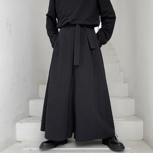 Pantaloni uomo Hakama Harajuku kimono samurai uomo casual larghi uomo stile cinese - Foto 11 di 24