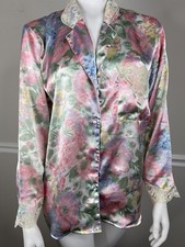 Victorias Secret Small Gold Label Floral PJ Pajama top Cottagecore satin lace