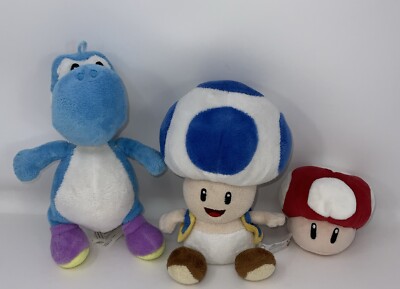 Super Mario Bros Nintendo Yoshi 8'', Red Mushroom 4'' & Toad 8'' Plushes Stuffed