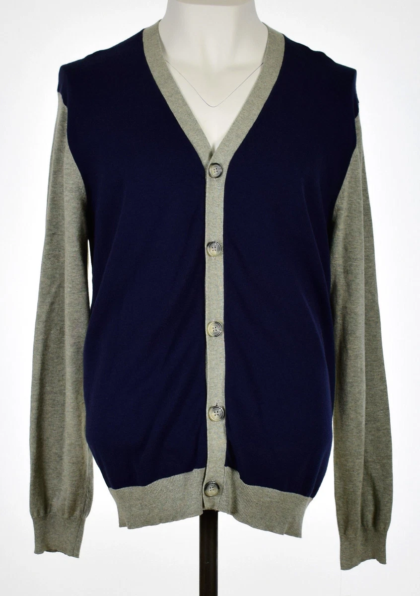 Club Room Mens Navy Blue Gray Colorblock V-Neck Cardigan Sweater XL