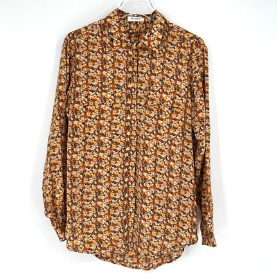 Equipment Top Womens S Orange Silk Floral Career Blouse Office Colorful