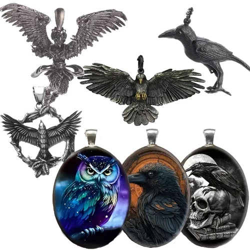 Bird Jewelry Vintage Raven Eagle Owl Pendant Necklace - product listing photo