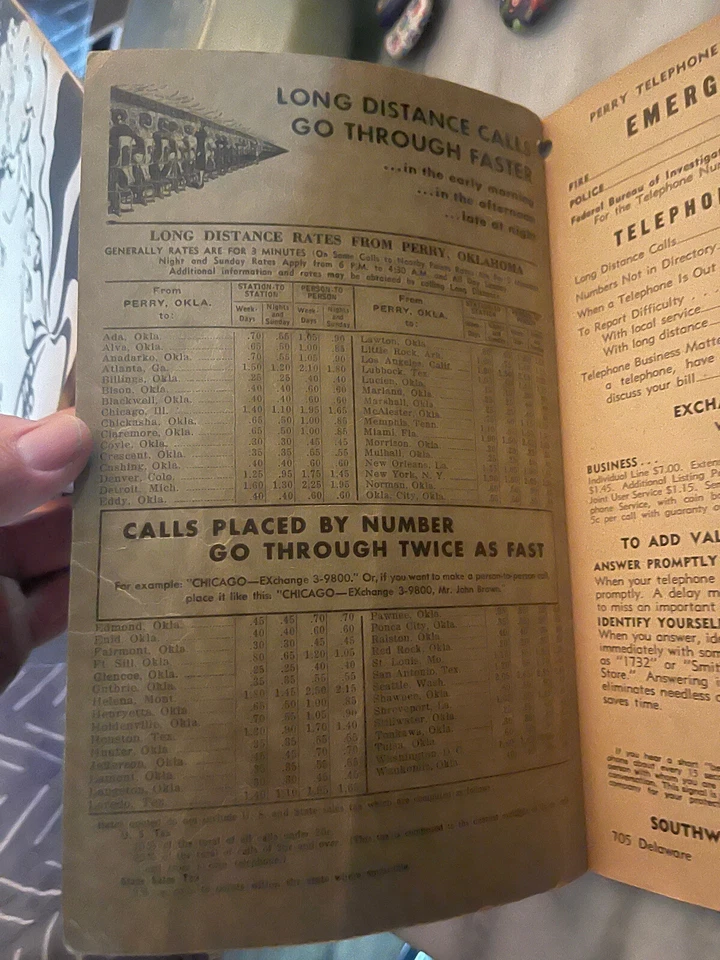 rare 1953 PERRY OKLAHOMA yellow pages southwestern bell telephone directory  - Image 3 of 4