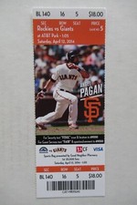 SAN FRANCISCO GIANTS VS COLORADO ROCKIES 4/12/2014 FULL TICKET~ ANGEL PAGAN
