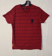 US Polo Assn Shirt Adult L Blue Striped V Neck Embroidered Pony Casual Mens 