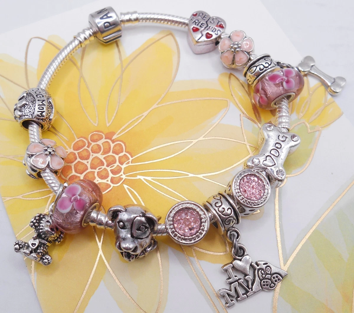 Pandora Bracelet With Pink Character Themed Charms 