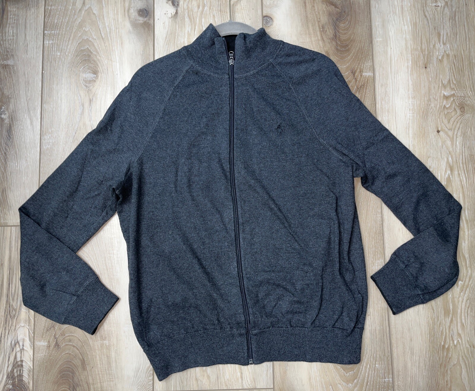 PONY Polo Ralph Lauren uomo giacca maglione cotone zip grigio taglia media