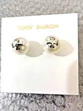 Authentic Tory Burch silver white pearl stud earrings