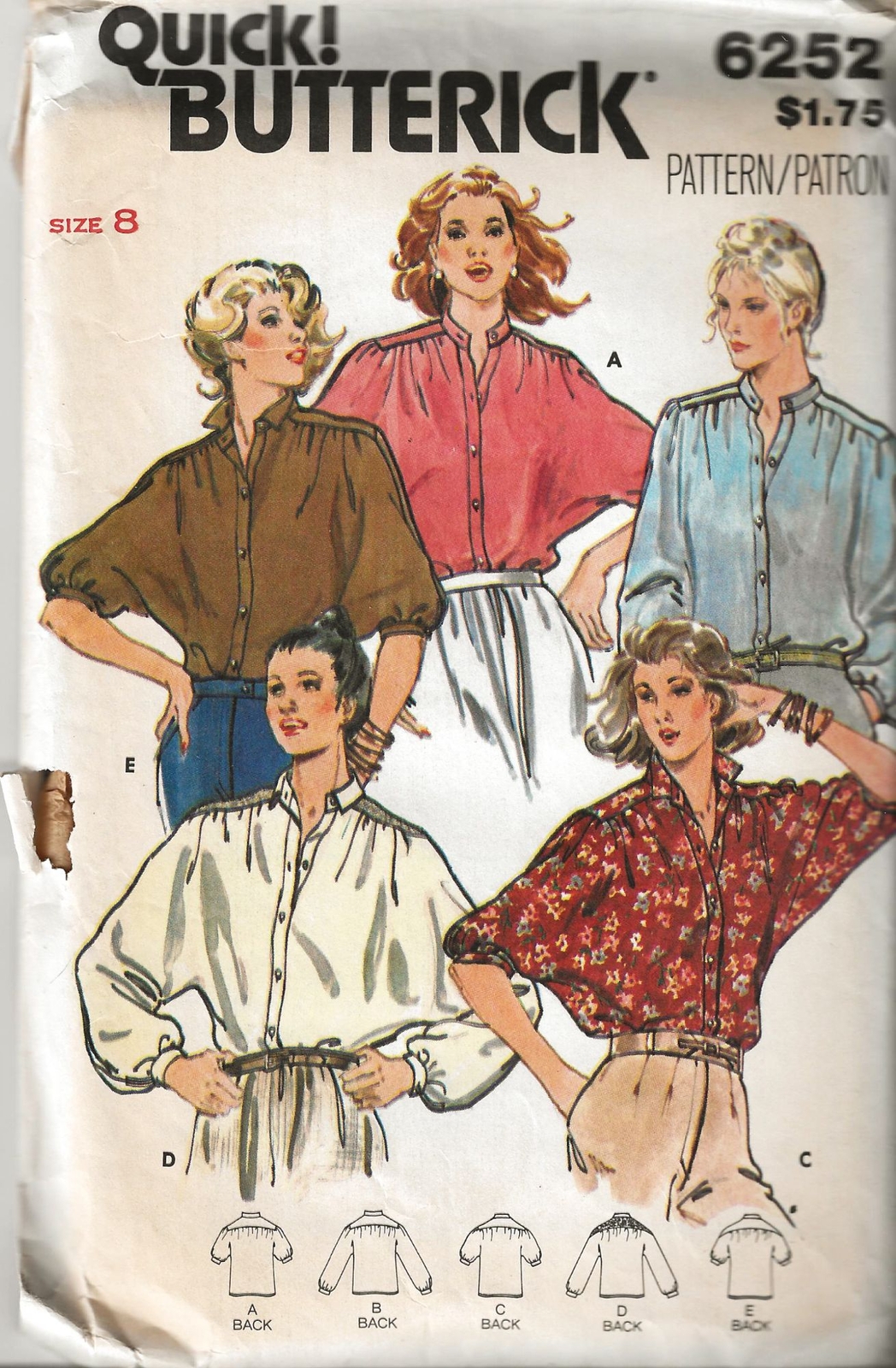 Vintage Pattern #6252 QUICK Butterick Women's Top, Shirt Loose Fitting Tunic But