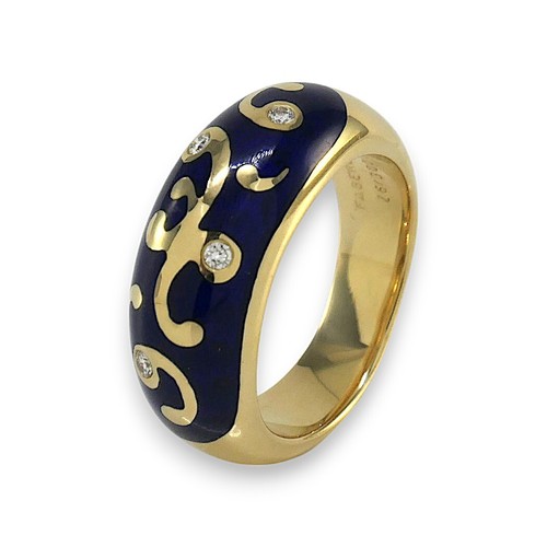 Fabergé Ring mit G vvs Brillanten & blauer Emaille in 750/18k Gelbgold - Gr. 57