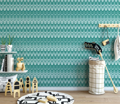 3D Wave Art Pattern Green Self-adhesive Removeable Wallpaper Wall Mural