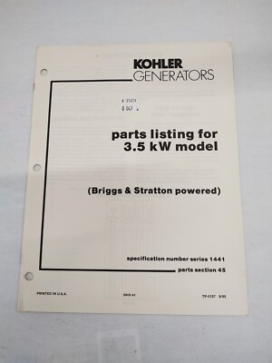 #ad #ad Kohler Parts Listing For 3.5kW Model Briggs amp; Stratton powered TP 5127 9 85 $9.89