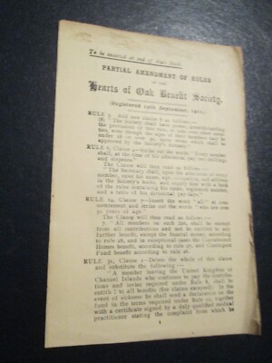 1911 Hearts of Oak Benefit Society Teiländerung der Regeln