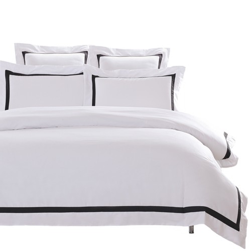 New Ivory & Deene White Quilt Cover Queen Size Black Trim Doona Ava