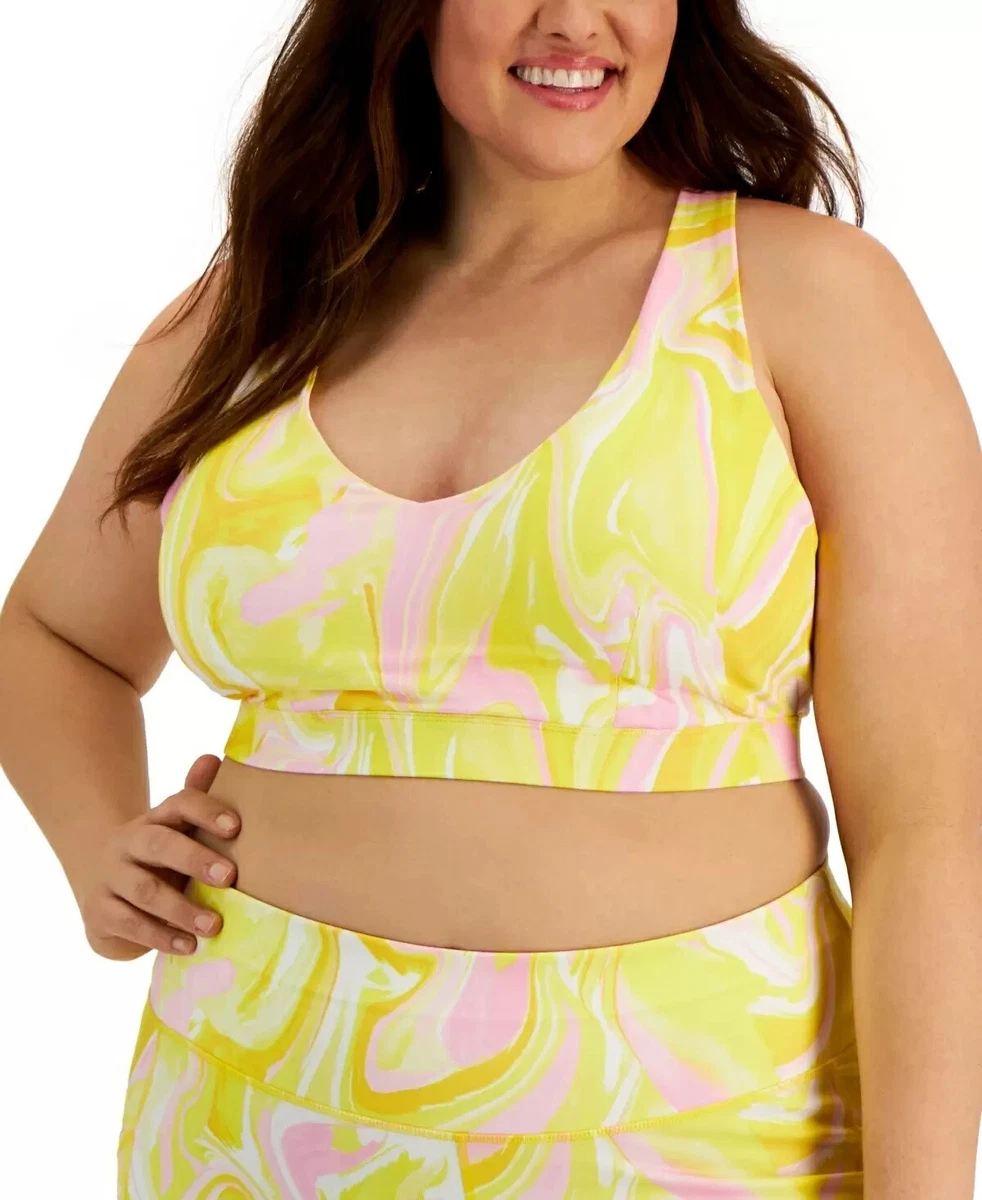 Ideology Plus Size Low Impact Watercolor Tie-Dye Sports Bra 1X Whirl Lemon  #9191