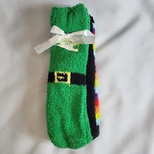 3 Pairs Womens Cozy SOCKS St Patricks Day Green Rainbow Black Fuzzy LegApparel *