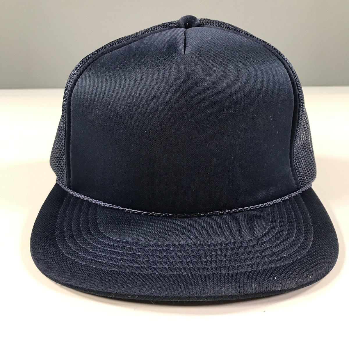 美品 SUPPLY Side Mesh Hat Made by LANNS Vintage Trucker Hat Navy Blue Flat Brim Mesh Dome YoungAn