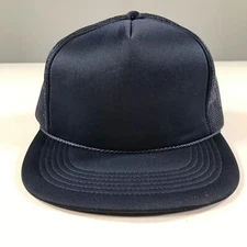 Vintage Trucker Hat Navy Blue Flat Brim Mesh Dome YoungAn Snapback Outdoor Cap