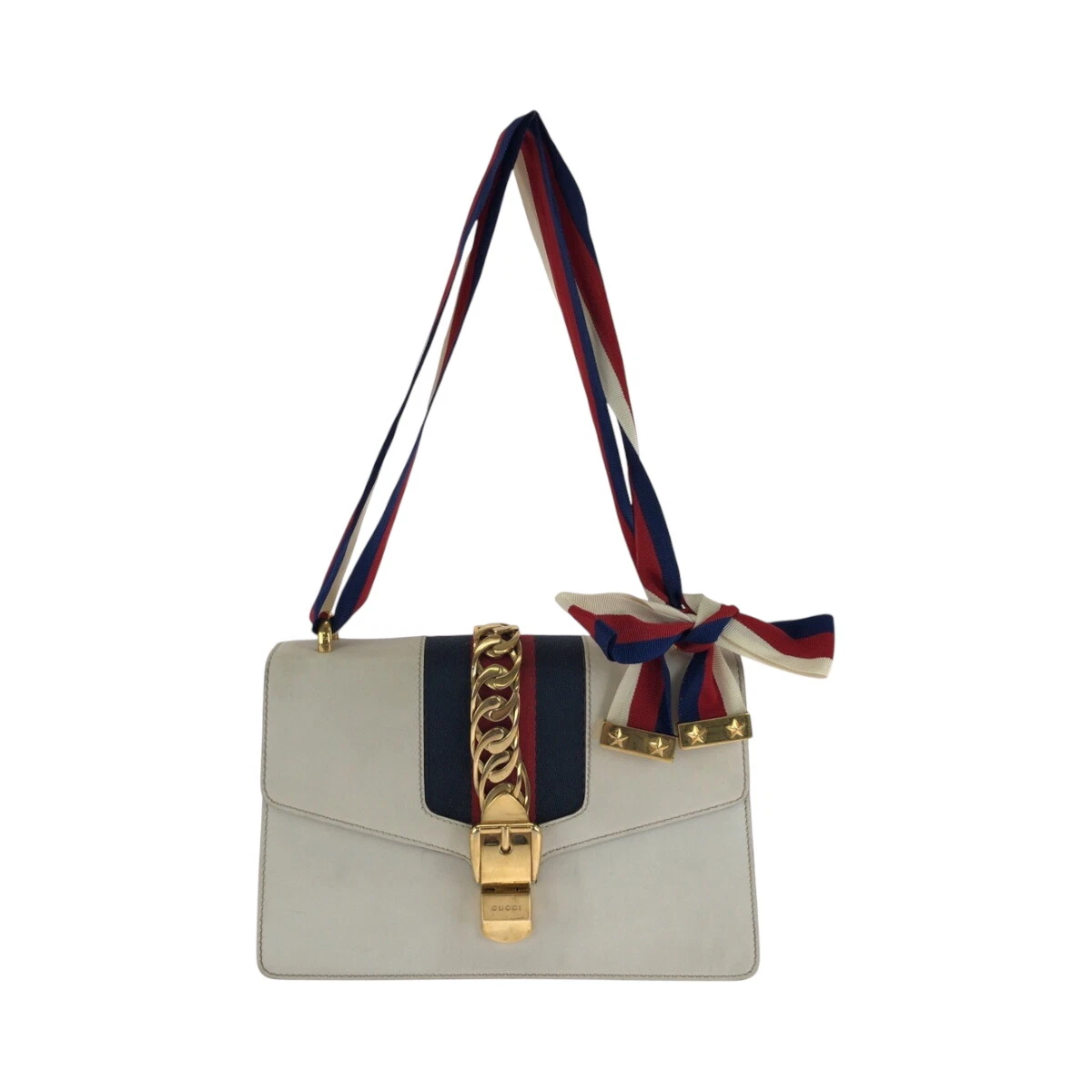GUCCI Web Stripe Silvi 421822 Sac à bandoulière Sac à bandoulière Blanc Vert Cuir GG