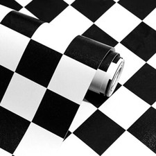 Modern Peel and Stick Wallpaper Black and White Mosaic Checkered 17.7"x78.8"