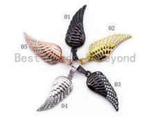 CZ Micro Pave Angel Wing Pendant/Charm, CZ Wing Charm, Silver/Gold/Rose