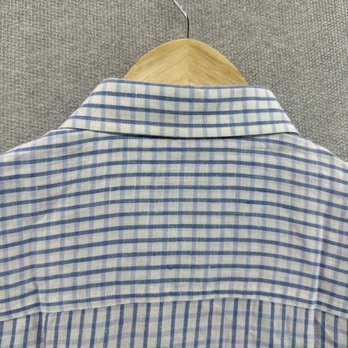 Indigo Palms Shirt Mens Medium Tailored Fit 100% Linen Blue Check Embroidered - Picture 14 of 14