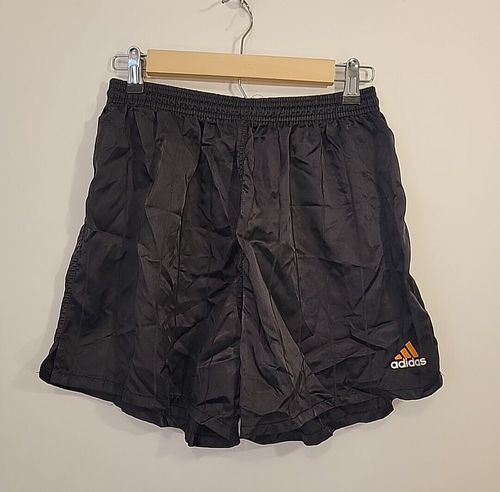 Vintage USA Adidas schwarz gestreift Nylon Shorts Kordelzug Größe Medium 5" Schrittlänge