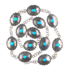 43" Vintage Native American sterling silver turquoise link concho belt