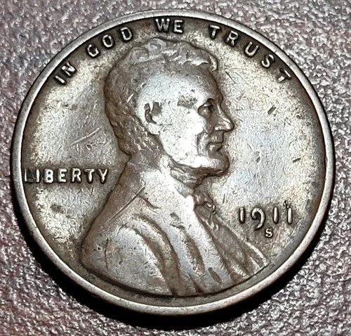 1911-S Lincoln Wheat Cent VG Very Good Original Toning Better Date Penny Coin