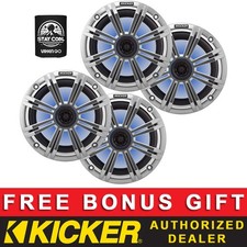 KICKER OEM REPLACEMENT 8" COAXIAL BOAT/MARINE LED SPEAKERS 4OHM SILVER 2 PAIRS