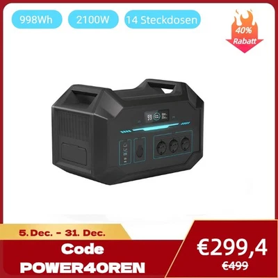 RENOGY 998Wh Tragbare Powerstation 2100W mit 14 Steckdosen für Camping Outdoor