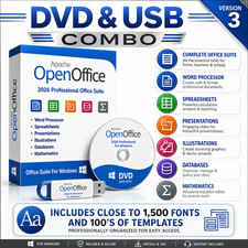 OpenOffice 2026 Office Suite DVD USB for Windows Fonts Templates Included