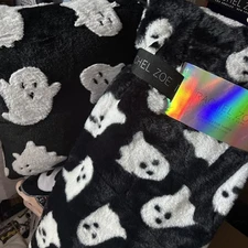 Halloween Rachel Zoe faux  fur throw 50x70  and JackO’Lantern Lane Ghost Pillow