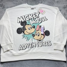 Disney Sweatshirt Womens XL White Mickey Minnie Mouse Adventures Graphic NWT
