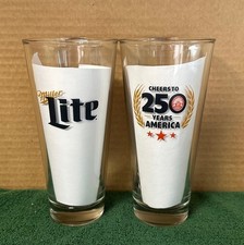 TOUGH! Miller Lite TALL 7" Pint Glass ~ CHEERS TO 250 YEARS AMERICA Pint Glass