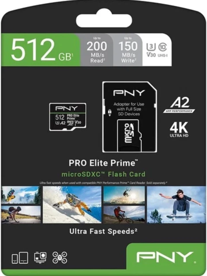 Флэш-память PNY 512 ГБ PRO Elite Prime™ C10 U3 V30 A2 microSDXC 512 ГБ, черная - Изображение 2 из 2