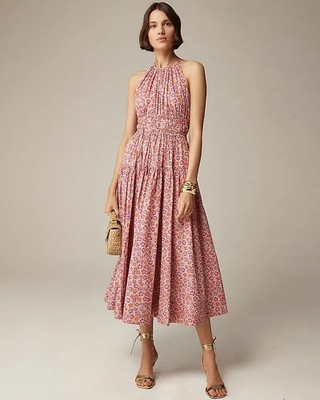 NWT J.Crew Tie-waist Halter Midi in Ellie Ruth Pink Liberty Cotton Dress S