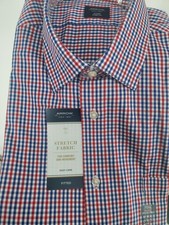 Arrow Dress Shirt Mens XL 17-17.5 34/35 Red Gingham Fitted Stretch Easy Care