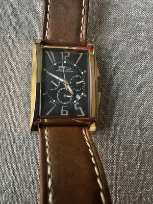 Daniel Steiger 9200K-M Gold Tone Men's Chrono Watch Brown Leather Band 