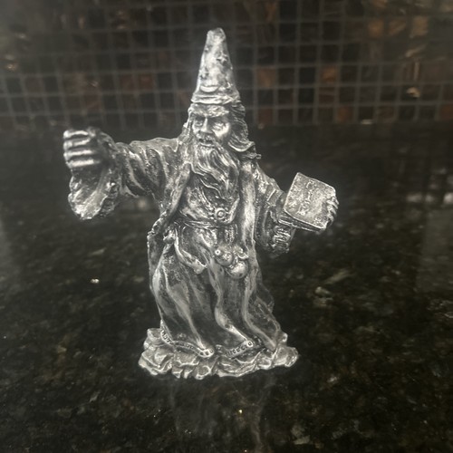 Wizard Figurine Black and Silver Resin with RIP Book 6.5 in Tall