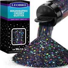 Black Glitter, 160g/5.64oz Holographic Chunky Glitter for Crafts, Resin, Body...