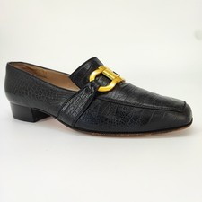 Salvatore Ferragamo Women's Size 5.5 US Loafers Leather Black Croc Gancini
