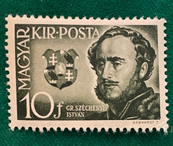 1941 Hungarian Count Szechenyi 10f olive-green postage stamp - mint hinged