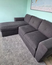 Grey Polyester Sleeper Sofa Bed with Chaise, Convertible Storage, 244cm W