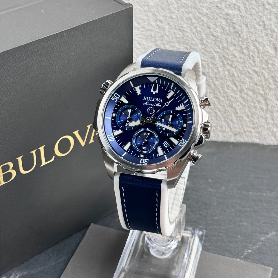 Bulova Marine Star Chronograph Blue Dial Silicone Strap Quartz Mens Watch 96B287 - image 2 of 4