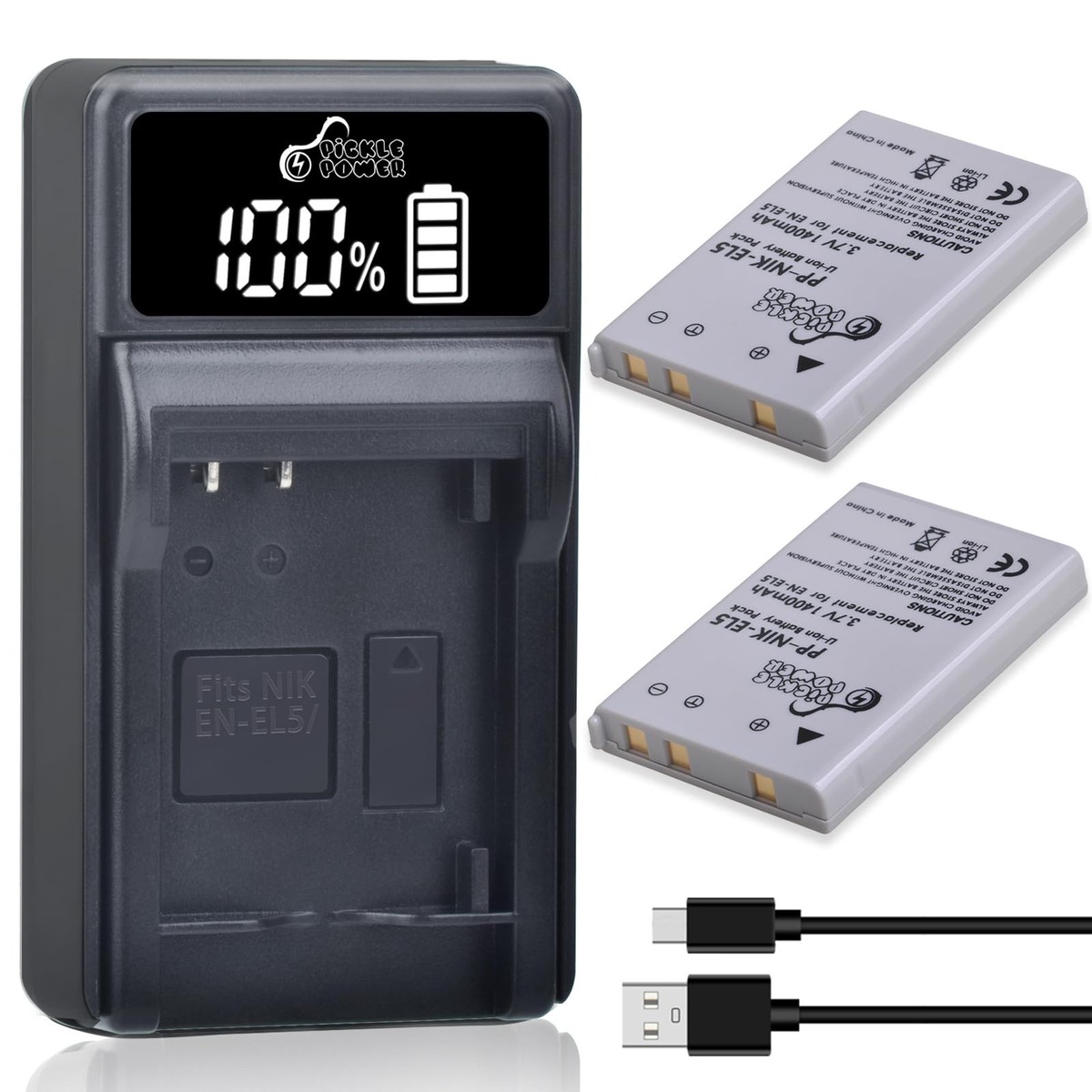 Pickle Power EN-EL5 Battery 2 Pack and 2 batteries with 1-slot