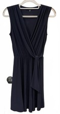 Tahari Womens V Neck Sleeveless Dark Blue Dress Size S