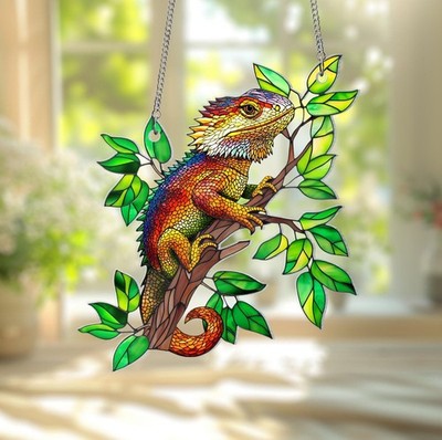 Bearded Dragon Acrylic Suncatcher, Lizard Gift for Reptile Mom Home Decor