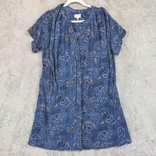 Wonderly Dress Womens S Blue Paisley V Neck Short Sleeve Button Front Belted